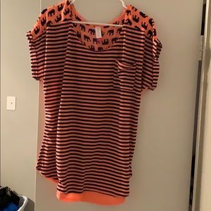 Coral and blue elephant print